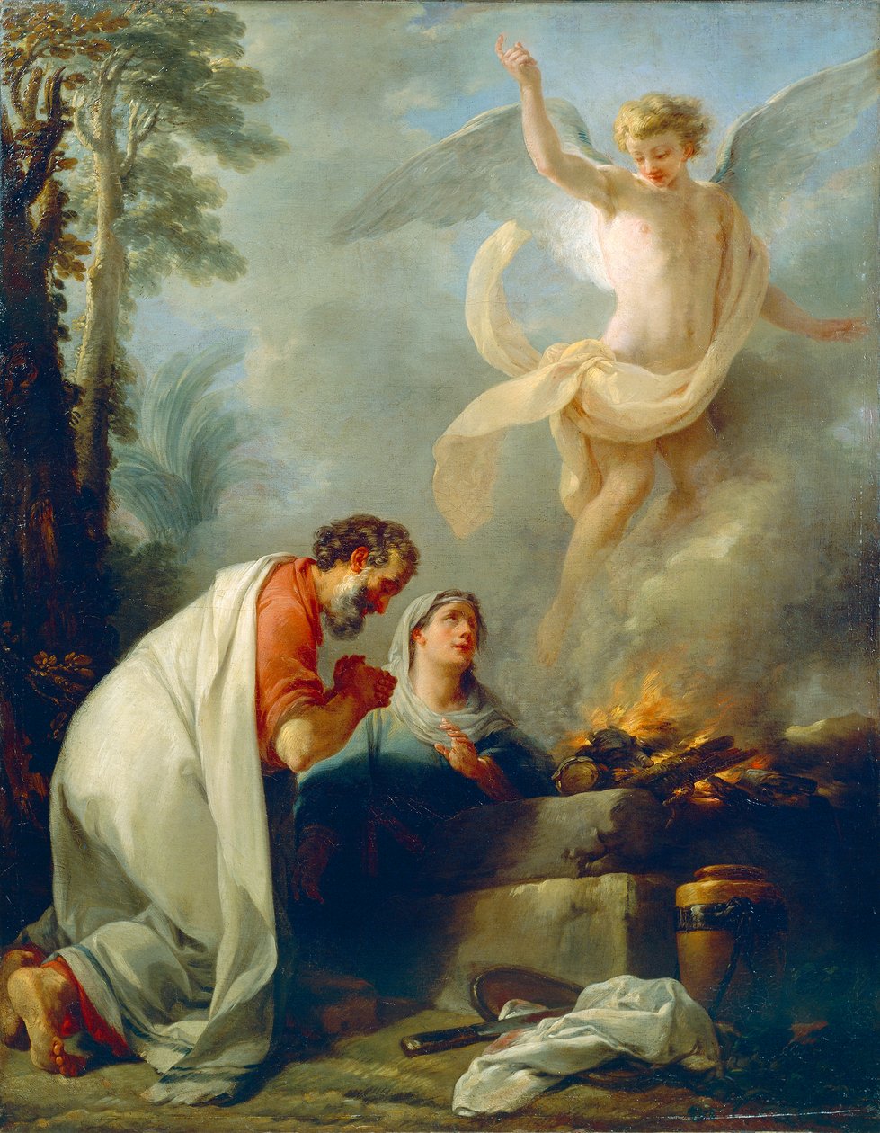 Jertfa lui Manoah, tatăl lui Samson, de Simon Julien (1735-1800), ulei pe pânză, ca 1760 finlandez tekijältä Simon Julien