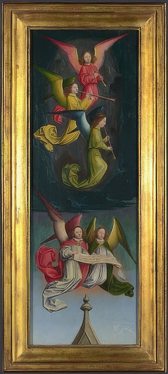 Enkelikuoro (alttaritaulu St. Bertinin luostarista). Noin 1459 tekijältä Simon Marmion