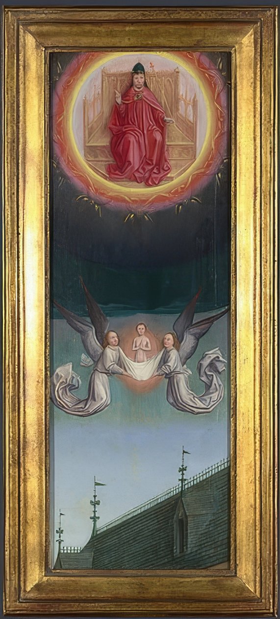 Pyhän Bertinin sielu viedään taivaaseen (alttaritaulu St. Bertinin luostarista). Noin 1459 tekijältä Simon Marmion