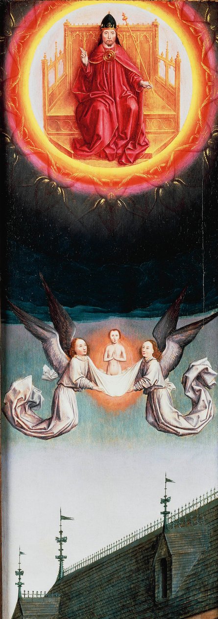 Pyhän Bertinin sielu nousemassa taivaaseen, fragmentti St Bertinin alttaritaulusta, n. 1459, Simon Marmion (n. 1425-1489), öljytaulu, 57,7x20,5 cm tekijältä Simon Marmion