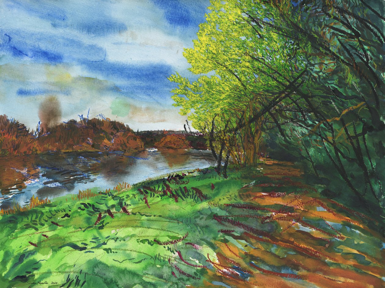 River Thames, Richmond, 2014 (akvarelli, guassi ja öljypastelli paperille). tekijältä Simon Neville