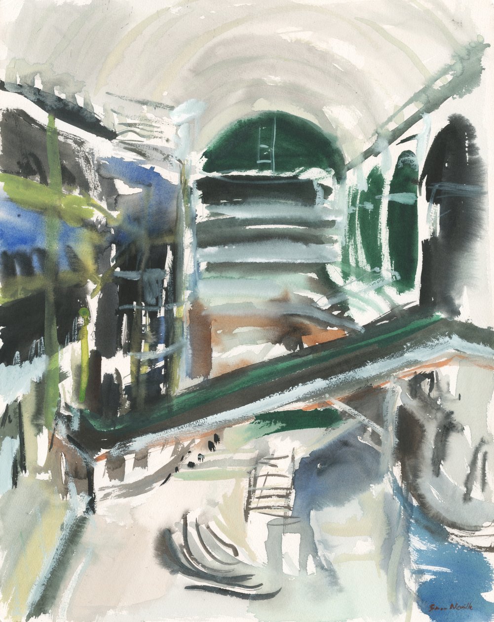 Ostoskeskus, 2019 (vesiväri paperille) tekijältä Simon Neville