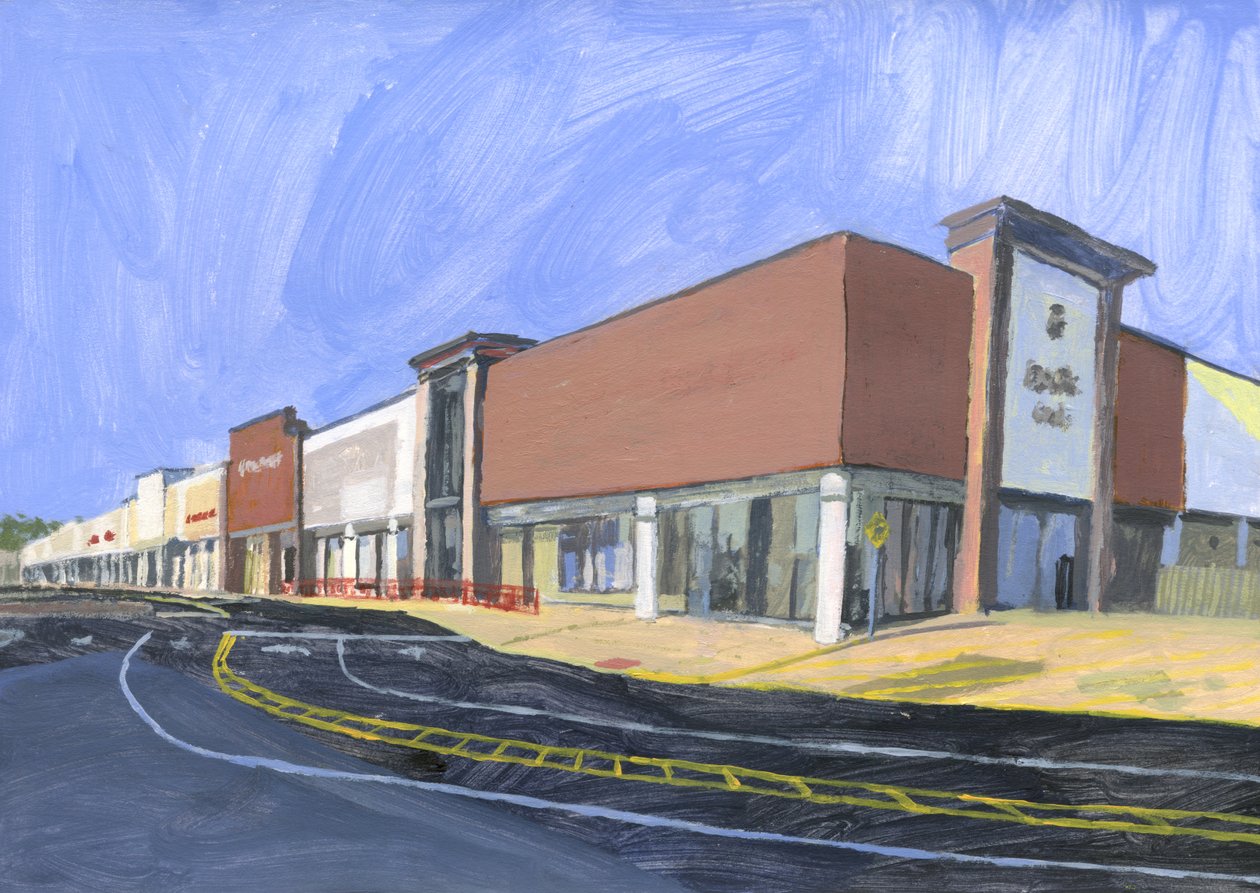 Strip mall 8, 2023 (akryyli paperille) tekijältä Simon Neville