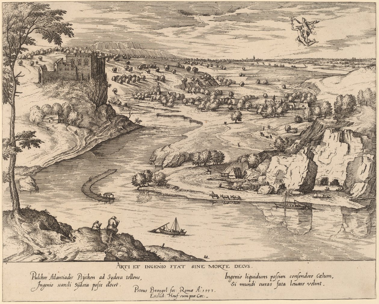 Jokimaisema Merkuriuksen ja Psychen kanssa tekijältä Simon Novellanus after Pieter Bruegel the Elder