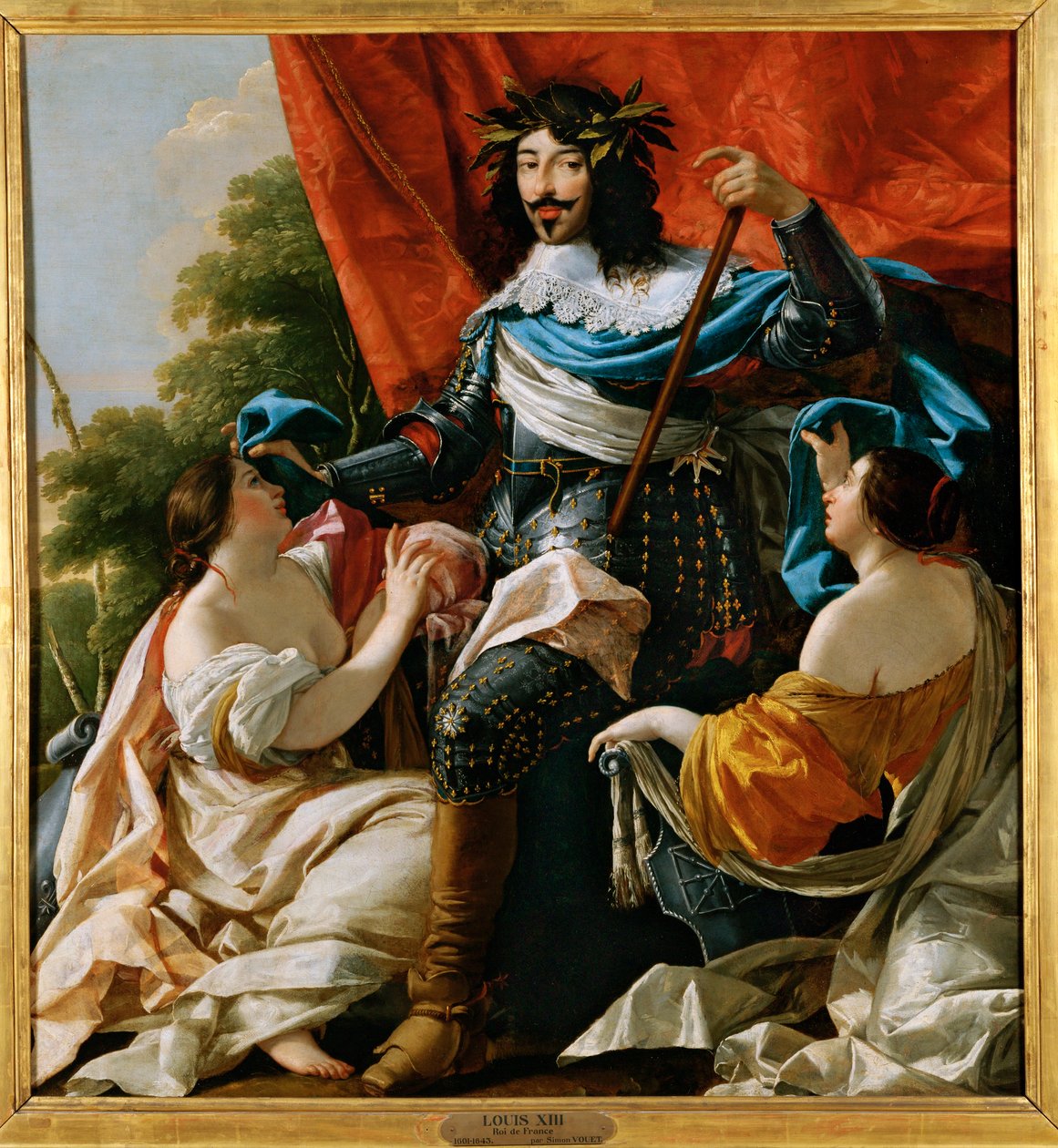Ludvig XIII kahden naisen välissä, jotka symboloivat Ranskaa ja Navarraa ... tekijältä Simon Vouet