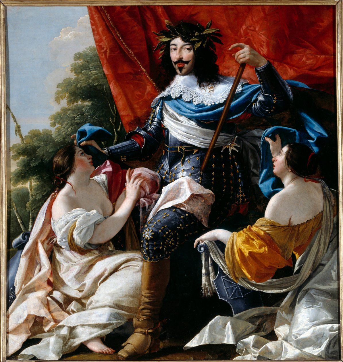 Ranskan kuninkaan Ludvig XIII:n (1601-1643) esitys Ranskan ja Navarran allegorioiden välillä Simon Vouet