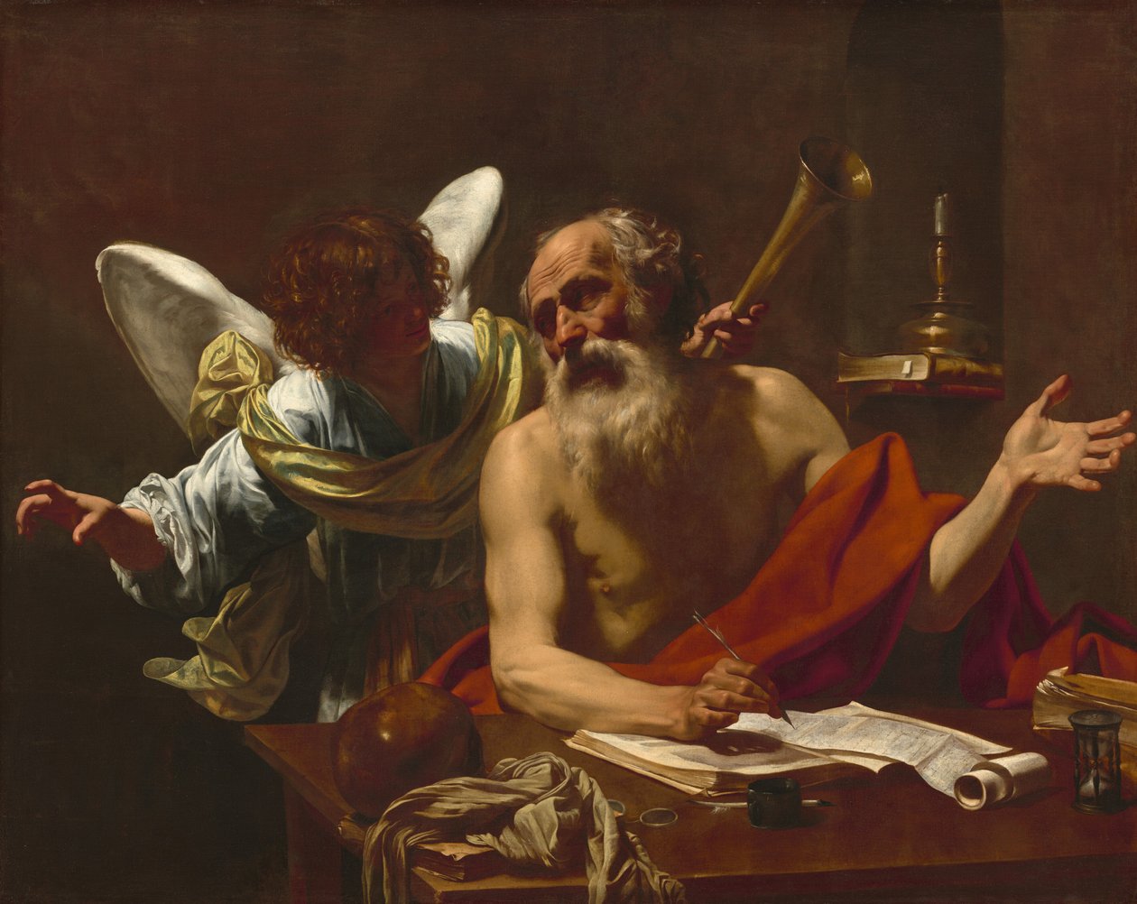 Pyhä Hieronymus ja enkeli, n. 16221625. tekijältä Simon Vouet