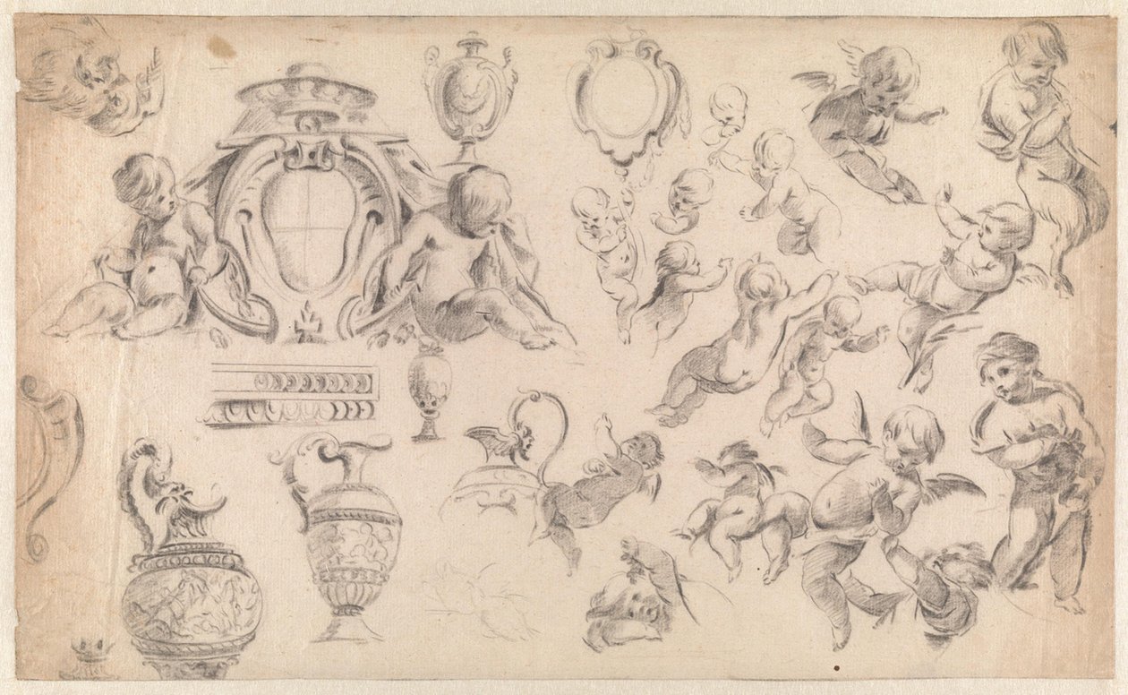 Tutkielma putoilla ja ornamenteilla koristeltua sommitelmaa varten tekijältä Simon Vouet