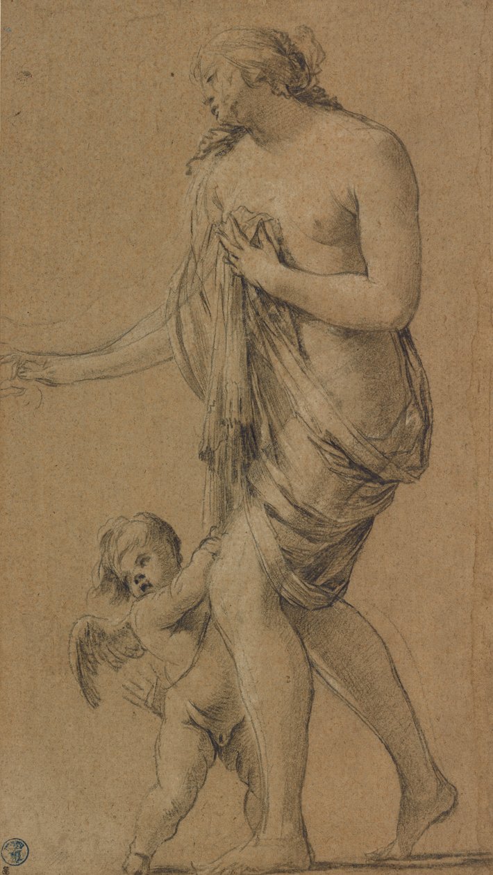 Tutkimus Venuksen ja Amorin hahmoja varten (etusivu); Tutkimus miesaktista (kääntöpuoli). tekijältä Simon Vouet