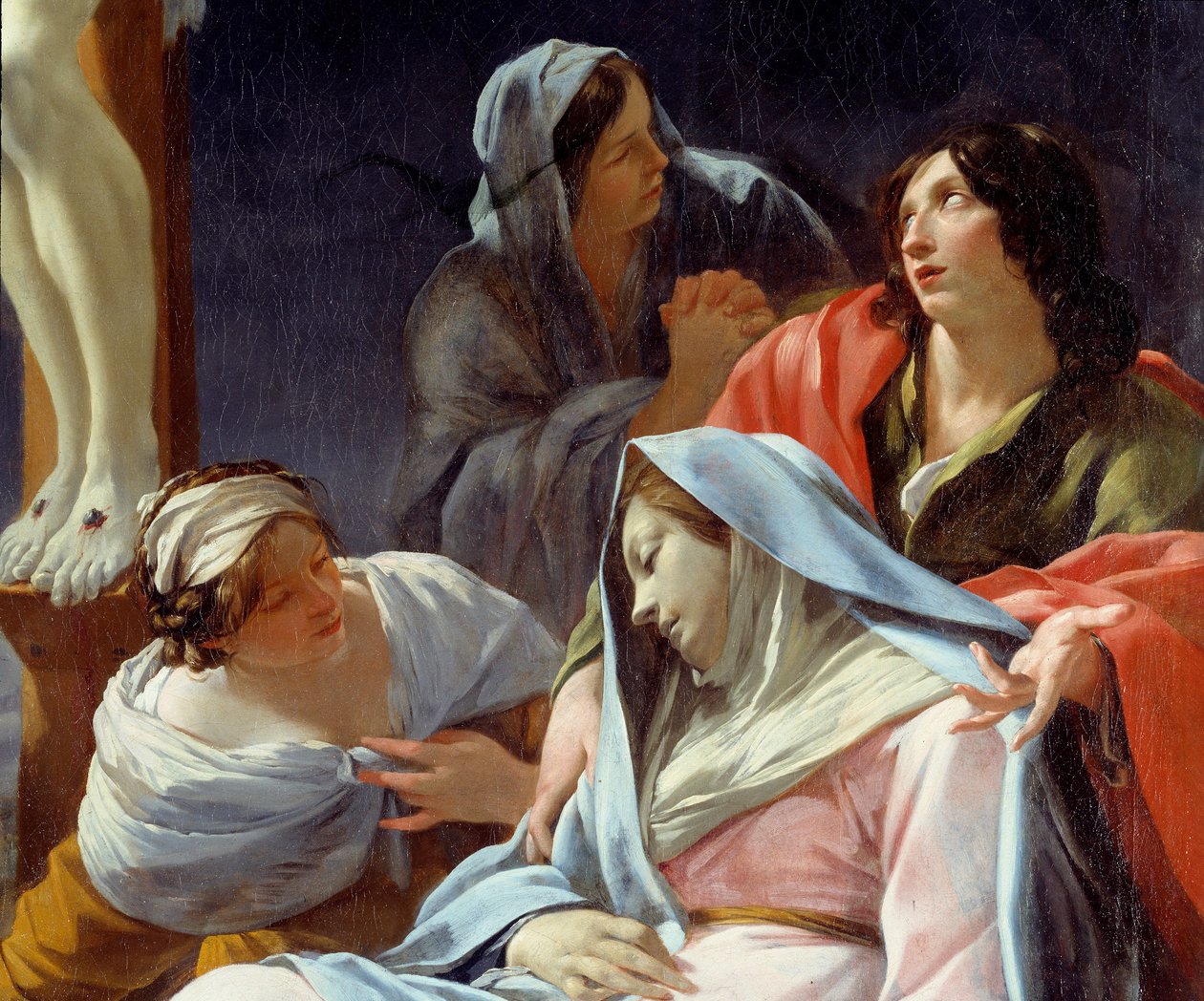 Ristiinnaulitseminen, yksityiskohta: Neitsyt pyörtyi. Simon Vouetin (1590-1649) maalaus tekijältä Simon Vouet