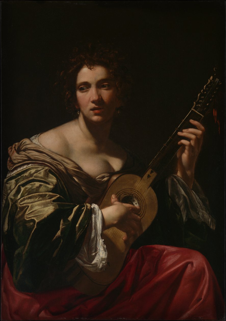 Nainen soittaa kitaraa, n. 1618. tekijältä Simon Vouet