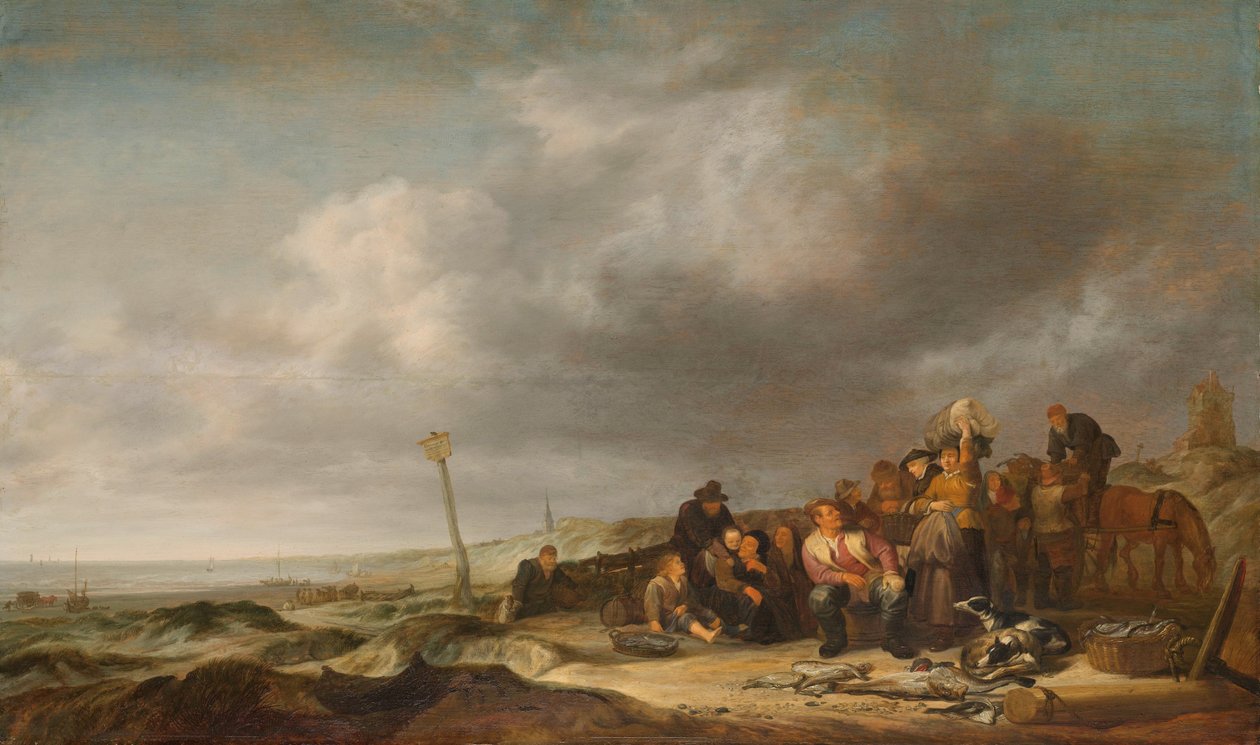 Ranta kalastajien kanssa tekijältä Simon de Vlieger (attributed to)