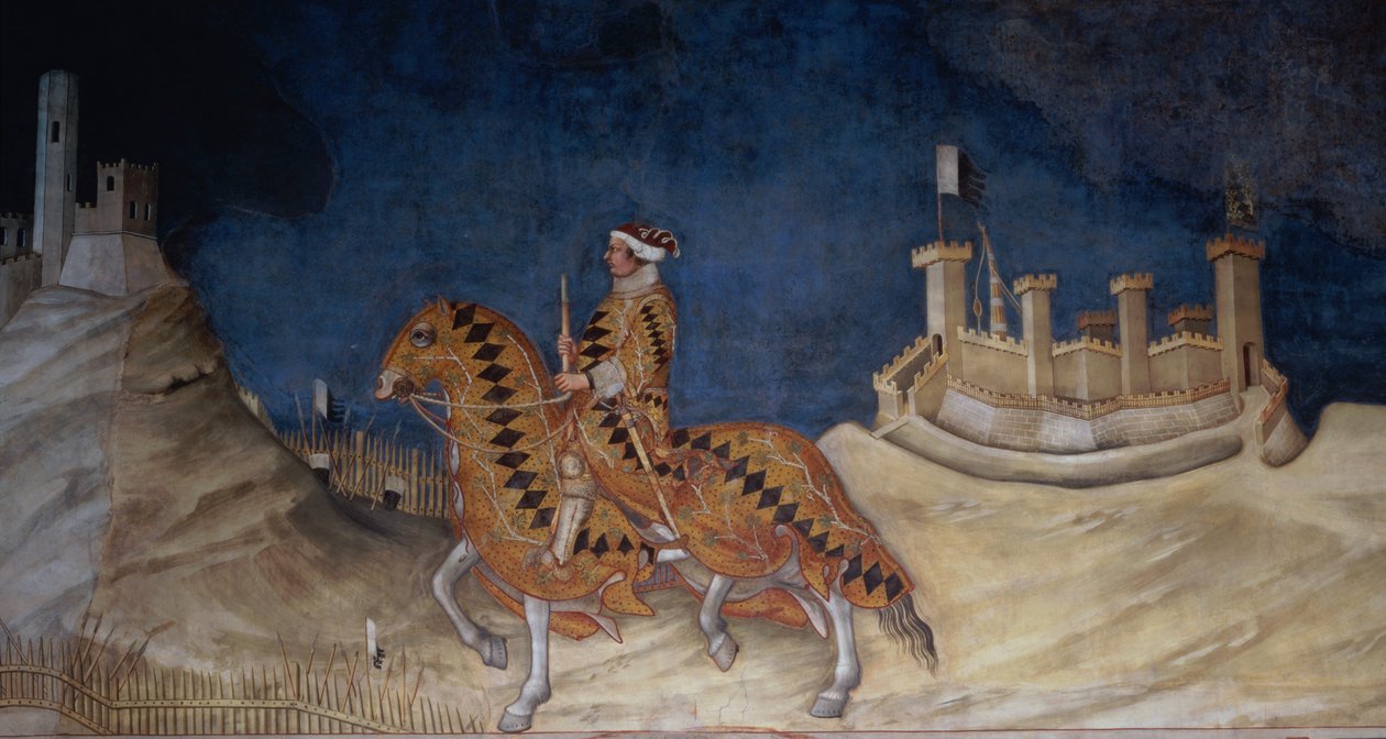 Guidoriccio da Foglianon muistotilaisuus Montemassin piirityksessä, Sala del Mappamondosta, 1328 (yksityiskohta) tekijältä Simone Martini