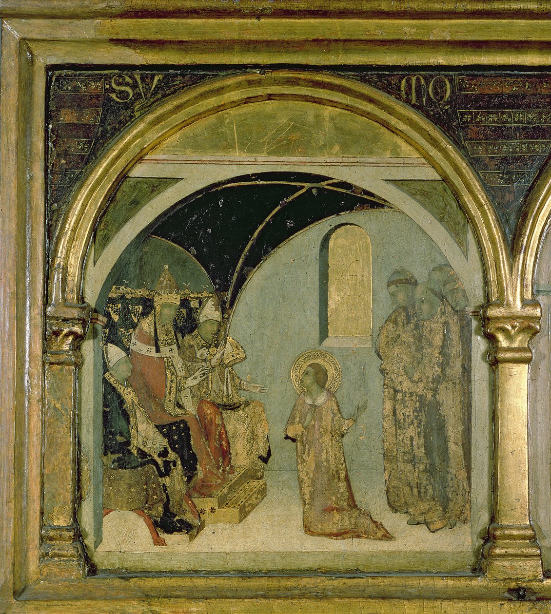 Yksityiskohta St. Ludovicosta ennen paavi Bonifatius VIII:aa St. Ludovicon predellasta tekijältä Simone Martini