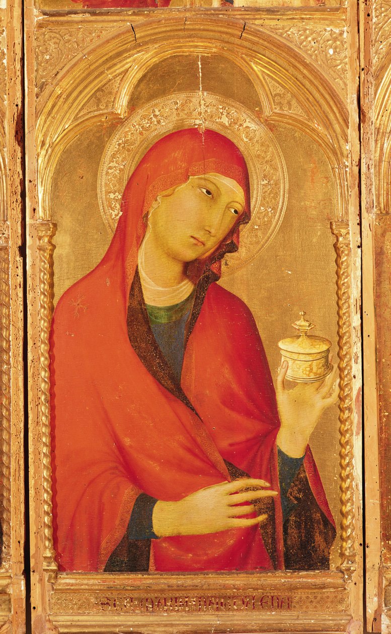 Pyhä Katariina Aleksandrialainen Polyptyykki, Maria Magdaleenan yksityiskohta, 1319 (tempera puulla) tekijältä Simone Martini