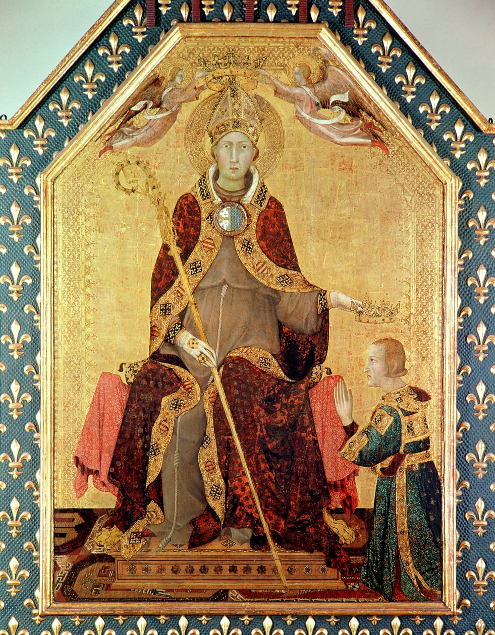 St. Louis of Toulouse (1274-97) kruunasi veljensä Robert Anjoulaisen (1278-1343) Toulousen St. Louisin alttarilta, 1317 (tempera paneelissa) tekijältä Simone Martini