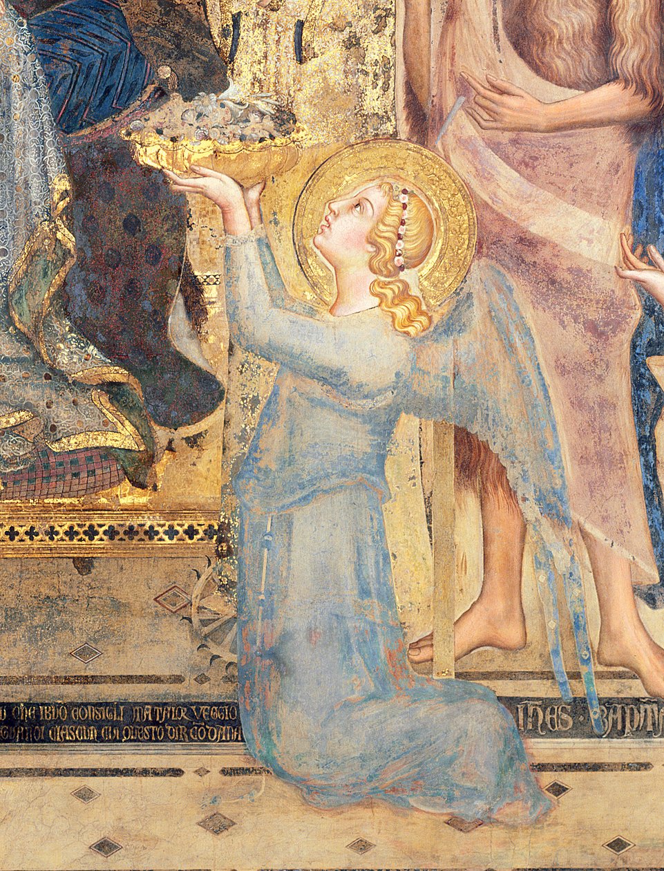 Maesta: Enkeli tarjoaa kukkia Neitsyelle, 1315 freskon yksityiskohta numerosta 51591 tekijältä Simone Martini