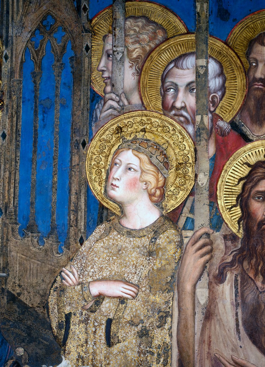 Maesta: Pyhä Katariina Aleksandrialainen, 1315 freskon yksityiskohta numerosta 51591 tekijältä Simone Martini