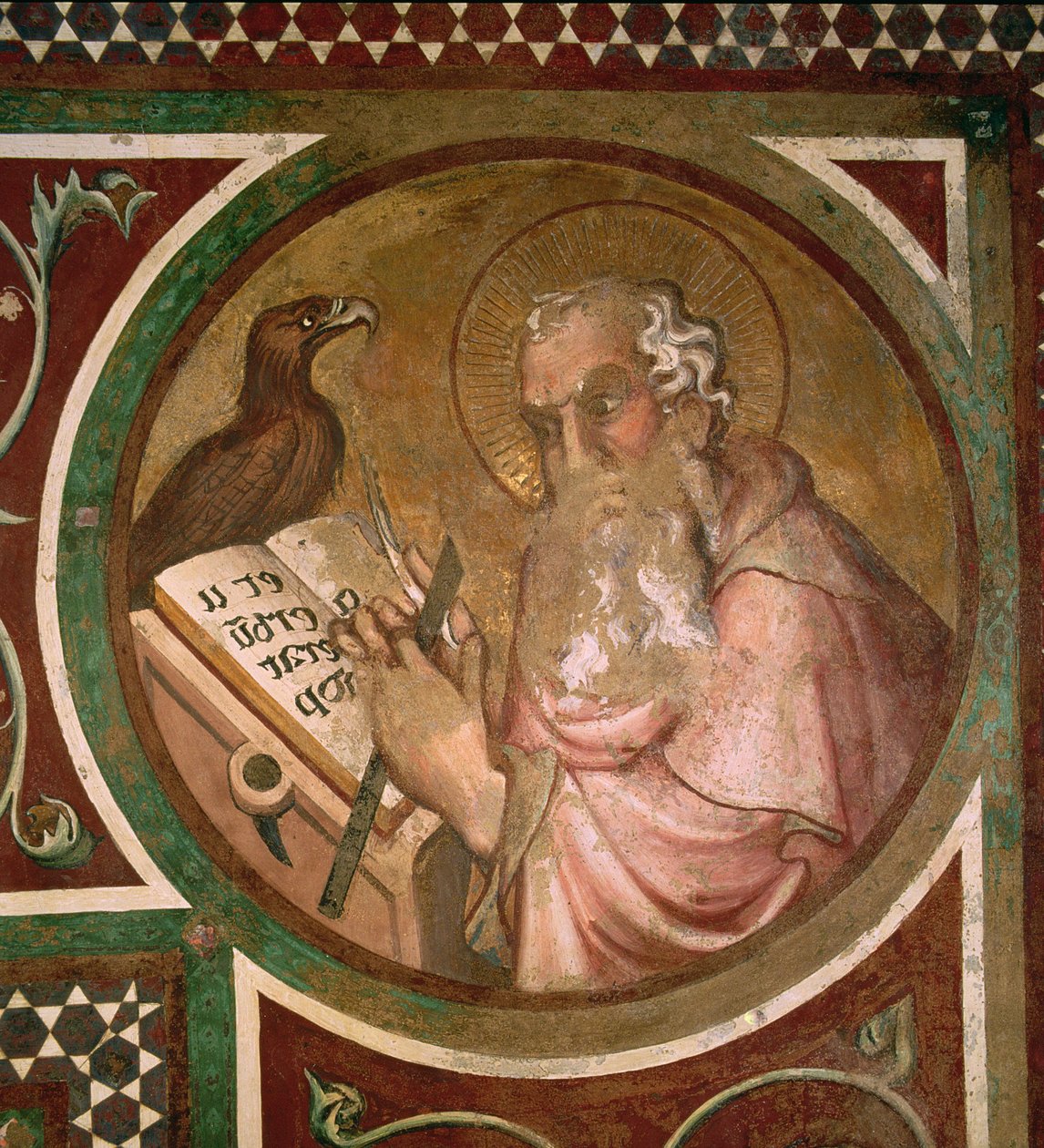 Maesta: Pyhä Johannes Evankelista, yksityiskohta kehyksestä, 1315 (yksityiskohta 51591) tekijältä Simone Martini