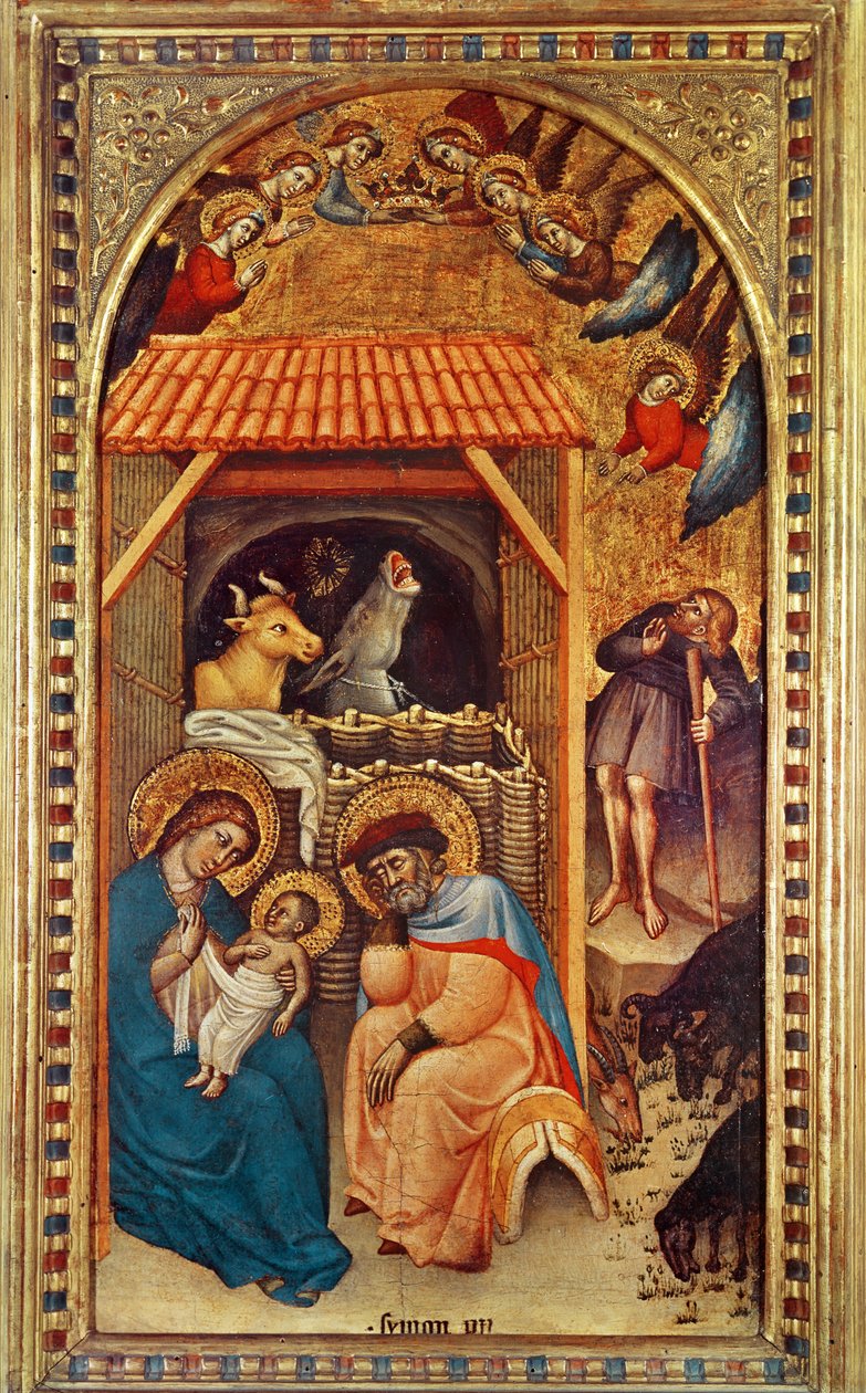 Syntymä, n. 1380 (tempera paneelissa) tekijältä Simone dei Crocifissi