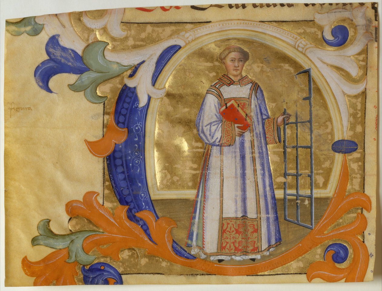 Käsikirjoitus valaistuksen kanssa Saint Lawrence initial C, from Gradual, italia, n. 1380-90. tekijältä Simone Camaldolese