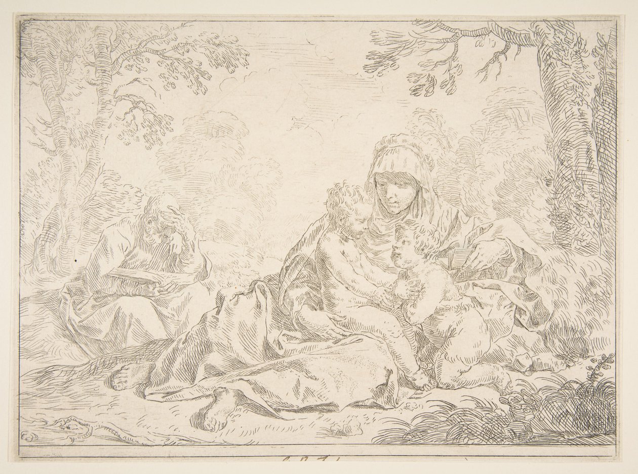 Pyhä perhe Pyhän Johannes Kastajan kanssa, n. 1637-1640. tekijältä Simone Cantarini