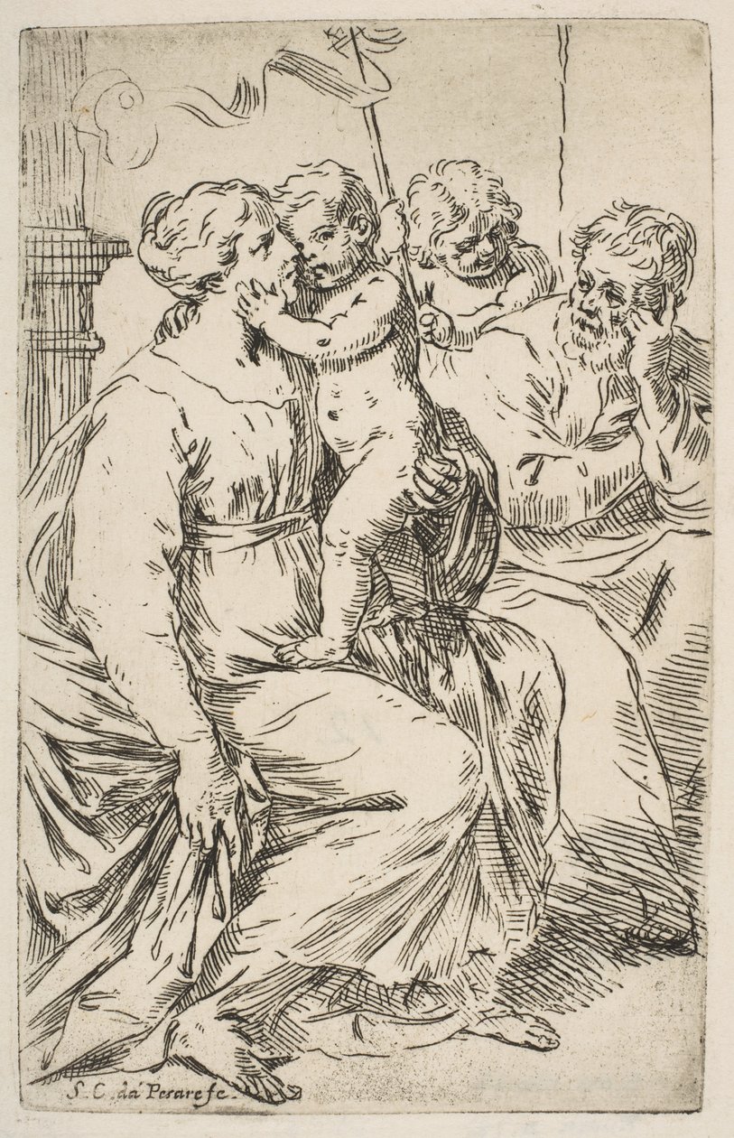 Pyhä perhe Pyhän Johannes Kastajan kanssa, n. 1640-1642. tekijältä Simone Cantarini