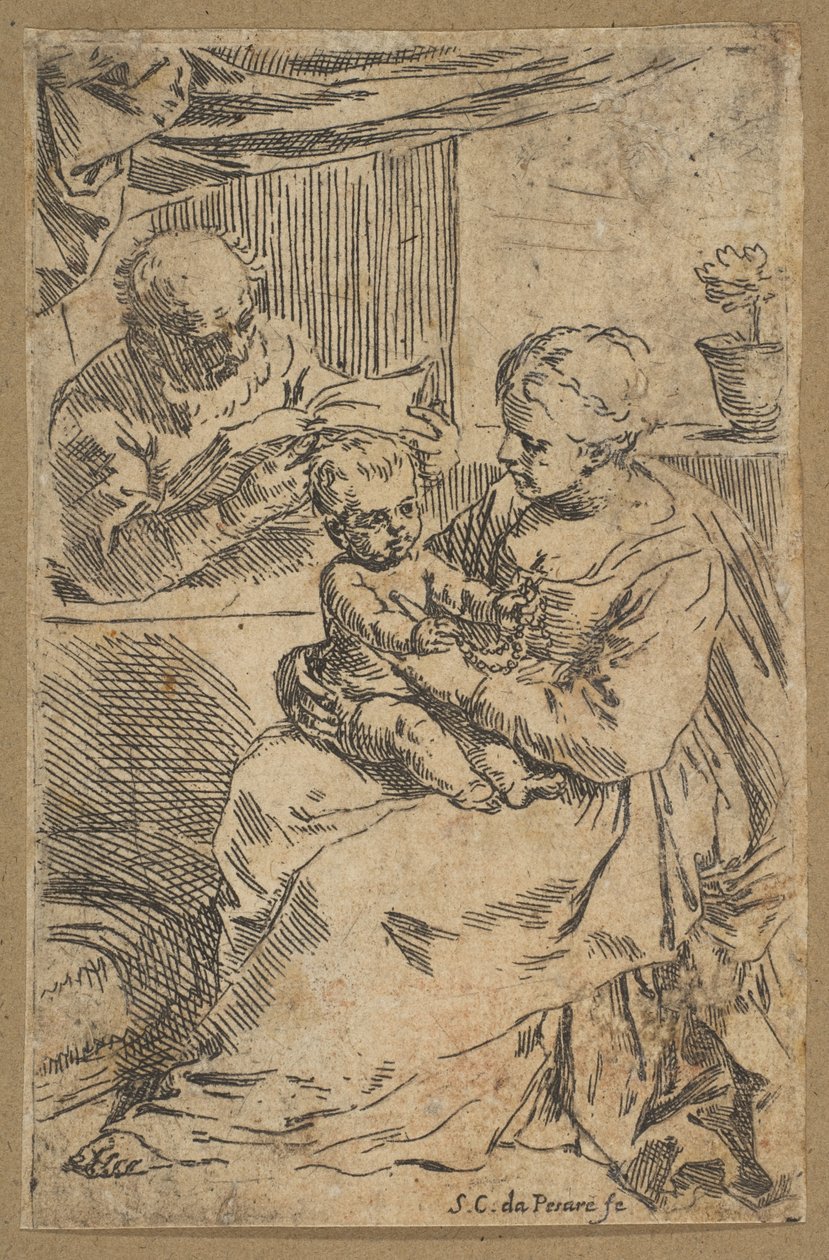 Pyhä perhe ja rukous, n. 1640-1642. tekijältä Simone Cantarini