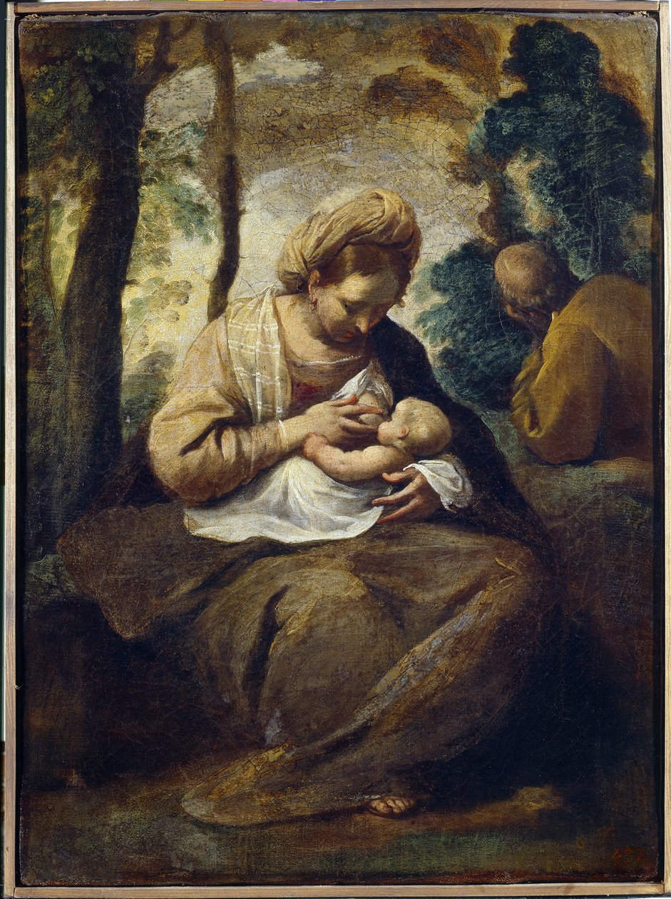Descansa en la fugida a Egipte. pintura de Simone Cantarini (1612-1648), oli sobre tela. Art italià (Bologna) finlandès tekijältä Simone Cantarini