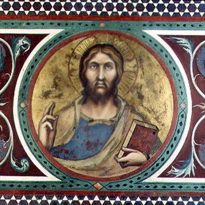Maesta: Kristuksen siunaus, yksityiskohta kehyksestä tekijältä Simone Martini