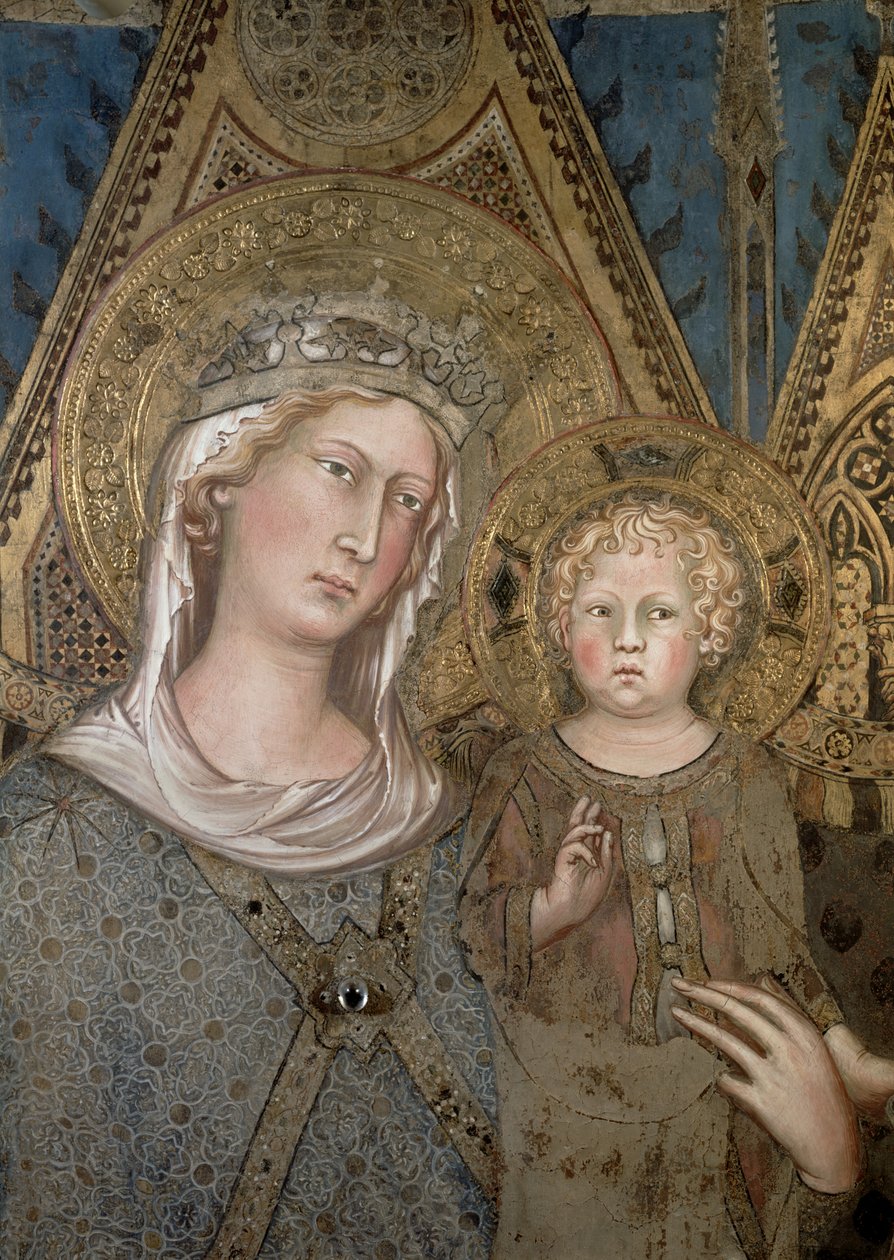 Maesta, yksityiskohta Madonnasta ja lapsesta, 1315 fresko yksityiskohta 51591 ja 79367:stä tekijältä Simone Martini