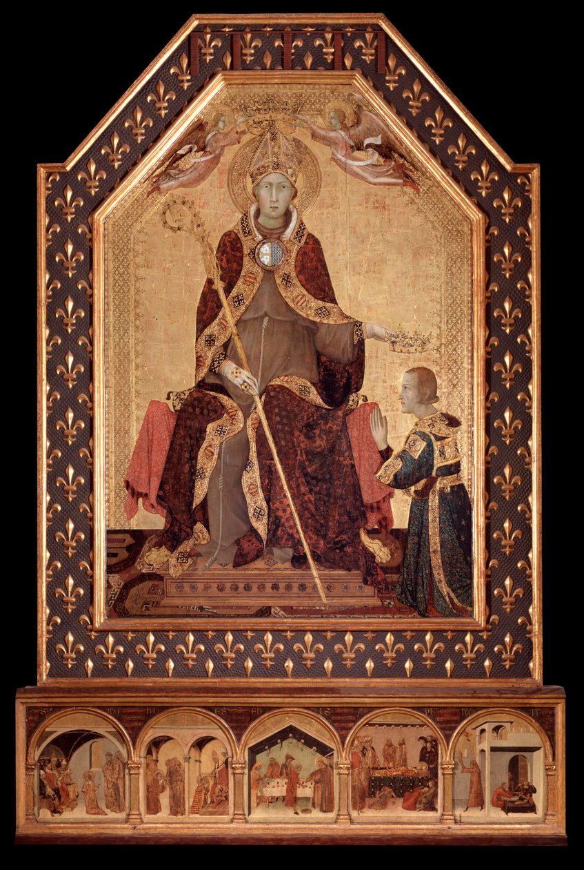 Saint Louis Anjou (Toulouse) Kruunu Robert I Napoli (1277-1343) Maalaus Simone Martini (n. 1284-1344) 1317 Koko 200x138 cm Napoli, Museo Nazionale di Capodimonte, inv Q tekijältä Simone Martini