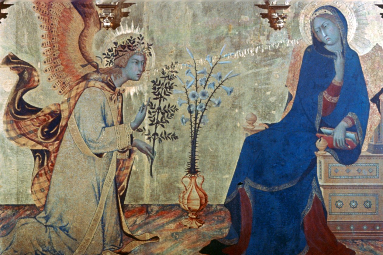 Ilmoitus ja kaksi pyhää, yksityiskohta, 1333 tekijältä Simone Martini