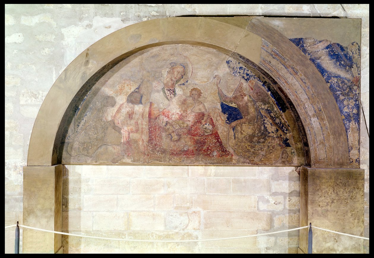 Tympanumi, joka esittää Nöyryyden Neitsyen ja Kristus-lapsen enkelien ympäröimänä, 1341 tekijältä Simone Martini
