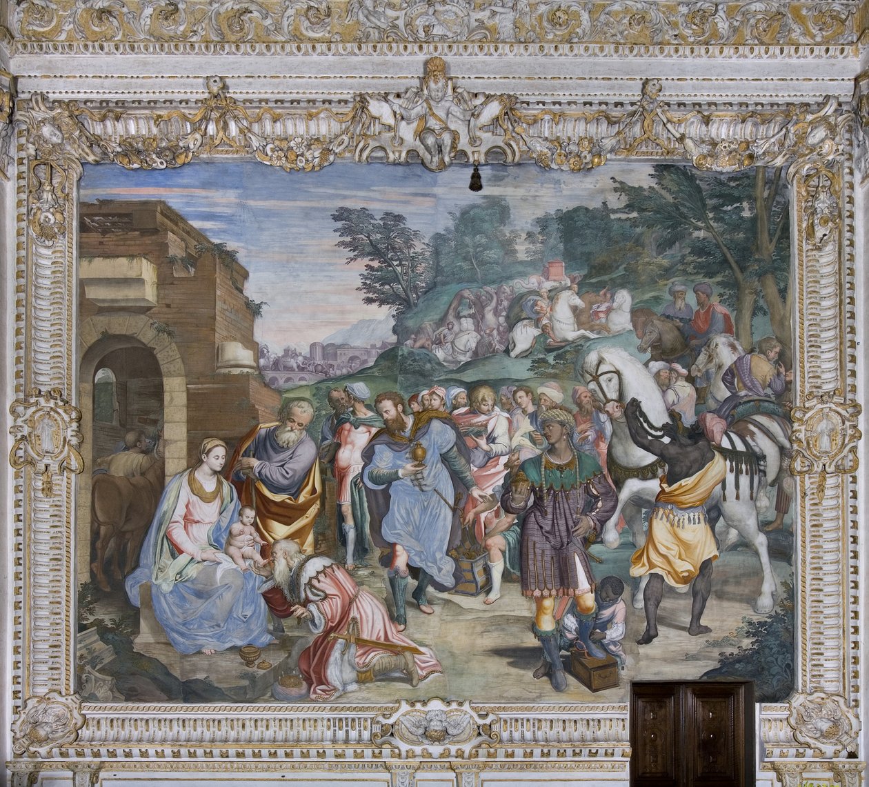 Maagien palvominen, presbyteeri, 1578-82. tekijältä Simone Veneziano Peterzano