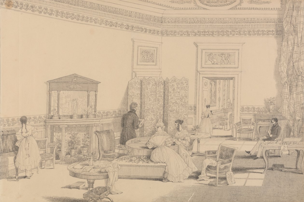 Albumi 30 katselukertaa Tirolissa ja Italiassa: Drawing Room, Casino Pecori 12. lokakuuta 1841 tekijältä Sir Charles D