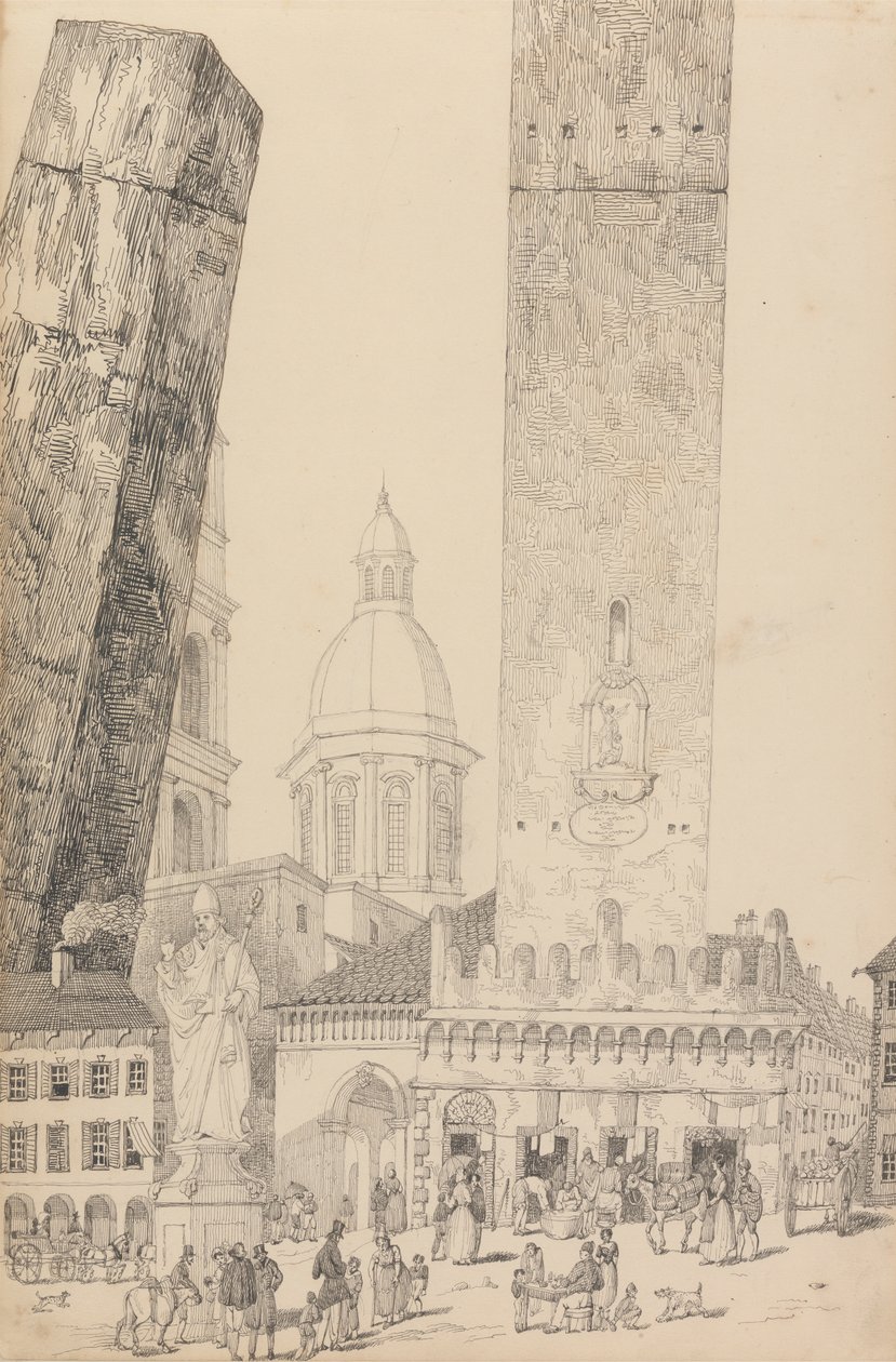 30 katselukertaa Tirolissa ja Italiassa: Kaltevat tornit, Pyhän Franciscuksen patsas, Bologna 12.11.1840 tekijältä Sir Charles D