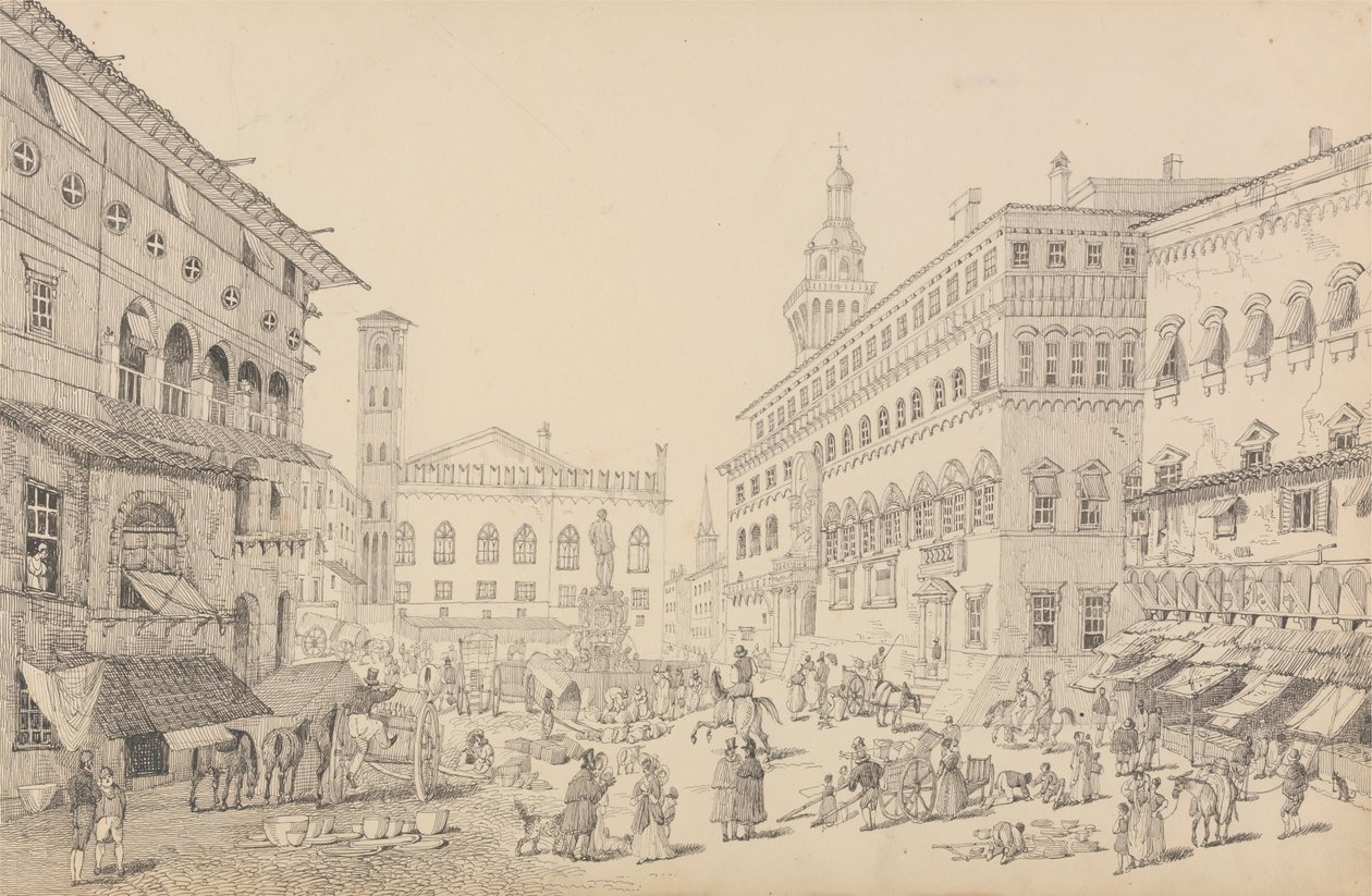 30 näkymän albumi Tirolissa ja Italiassa: Bolognan aukio, katedraali ja paavin legaatin palatsi 12.11.1840 tekijältä Sir Charles D