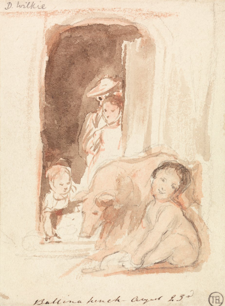 Lapset sian kanssa ovella Ballynahinchissa Irlannissa tekijältä Sir David Wilkie
