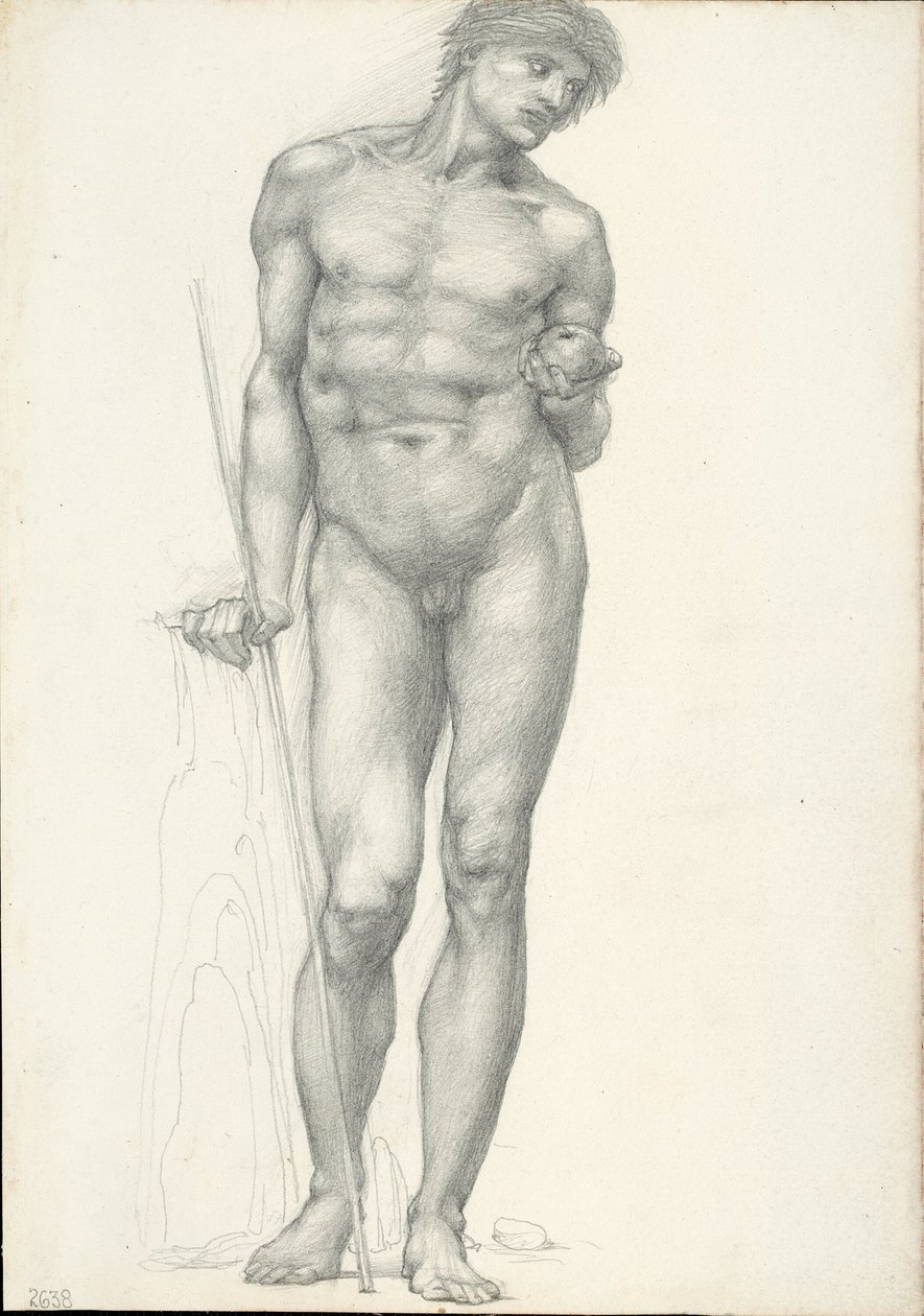 Pariisi, kultainen omena vasemmassa kädessä, Troijan triptyykille (luonnoskirja #2638) tekijältä Sir Edward Burne Jones