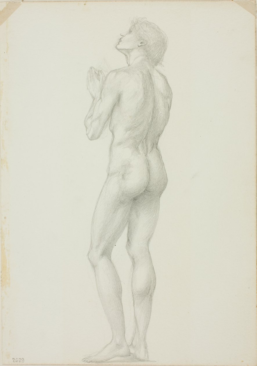 Seisova mies alaston kädet ristissä rukouksessa tekijältä Sir Edward Burne Jones