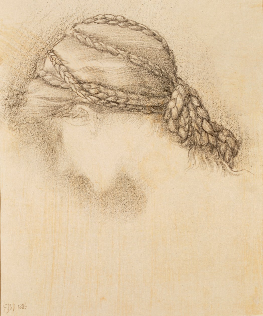 Naisen pää, yksityiskohta luonnoskirjasta, 1886. tekijältä Sir Edward Burne Jones