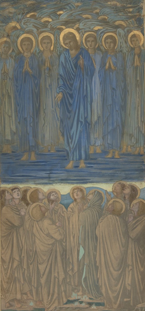 Kristuksen taivaaseenastuminen Apostolien teot I, 1-9: Tutkimus lasimaalauksille, n. 1875-84. tekijältä Sir Edward Coley Burne Jones