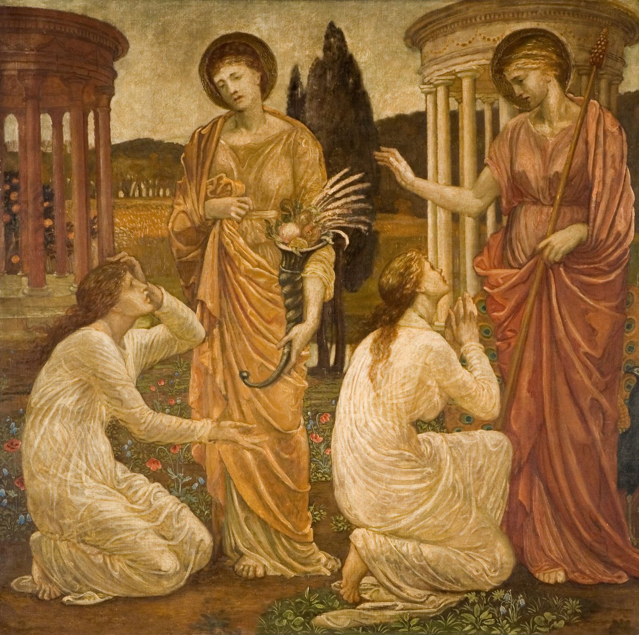 Cupid and Psyche - Palatsin vihreät seinämaalaukset - Psyche Junon ja Ceresin pyhäköissä, 1881. tekijältä Sir Edward Coley Burne Jones