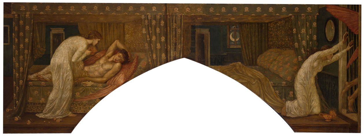 Cupid and Psyche - Palatsin vihreät seinämaalaukset - Lamppua pitelevä psyyke katselee..., 1881. tekijältä Sir Edward Coley Burne Jones
