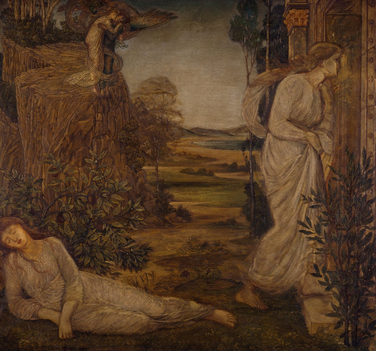 Cupid and Psyche - Palace Green Murals - Zephyrus Bearing Psyche to the Mountain, 1881. tekijältä Sir Edward Coley Burne Jones