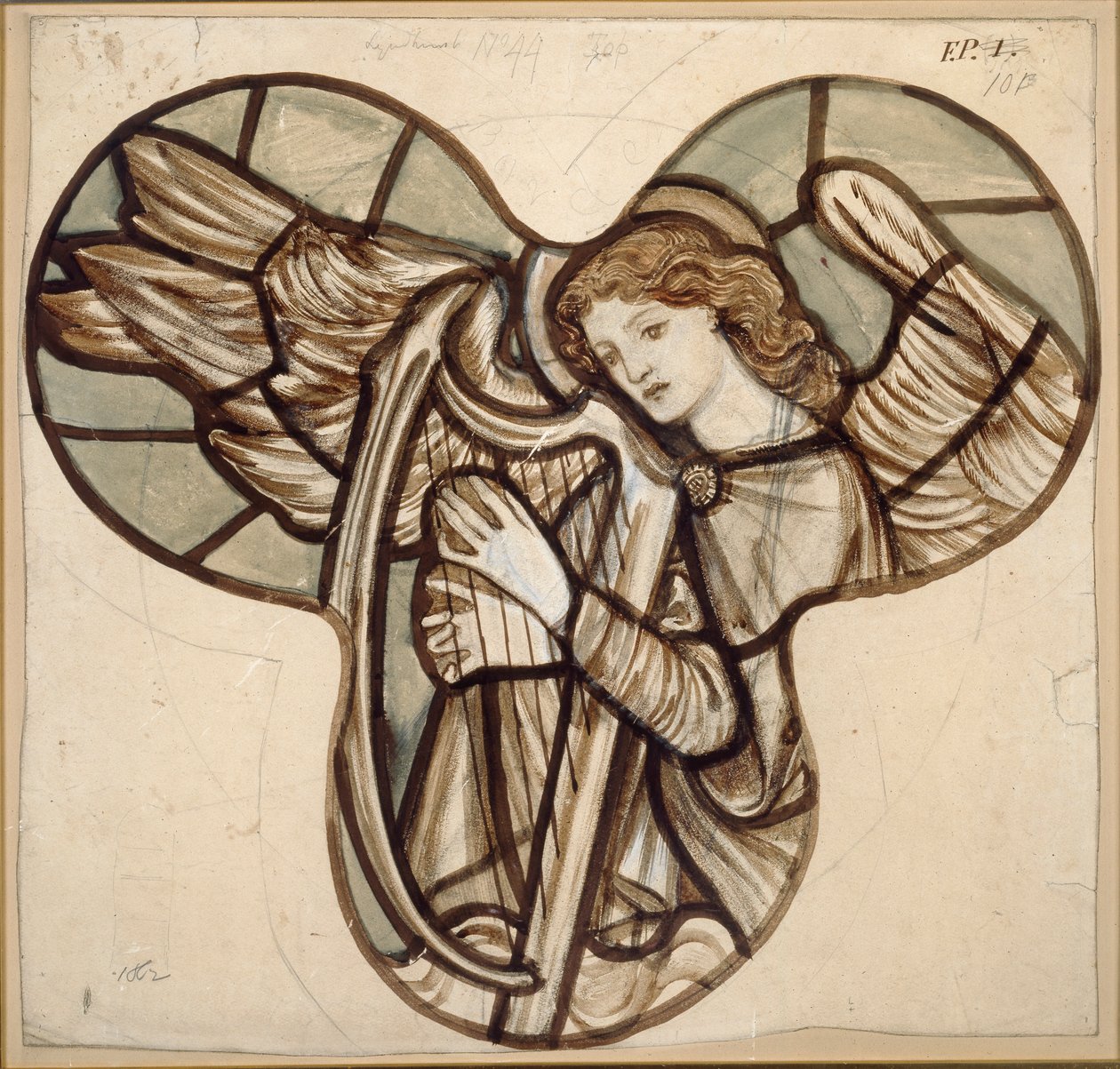 Suunnittelu lasimaalauksille Lyndhurst Churchissa: An Angel Harpist, 1862 tekijältä Sir Edward Coley Burne Jones