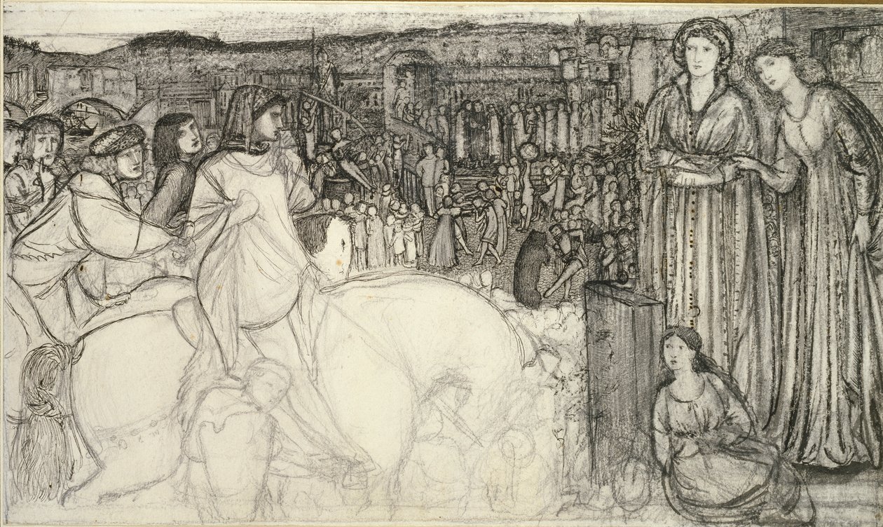 Gualdrada Donati esittelemässä tyttärensä Buondelmentelle, 1850-luku tekijältä Sir Edward Coley Burne Jones