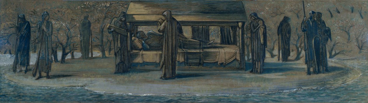 "King Arthur at Avalon", tutkimus, 1890. tekijältä Sir Edward Coley Burne Jones