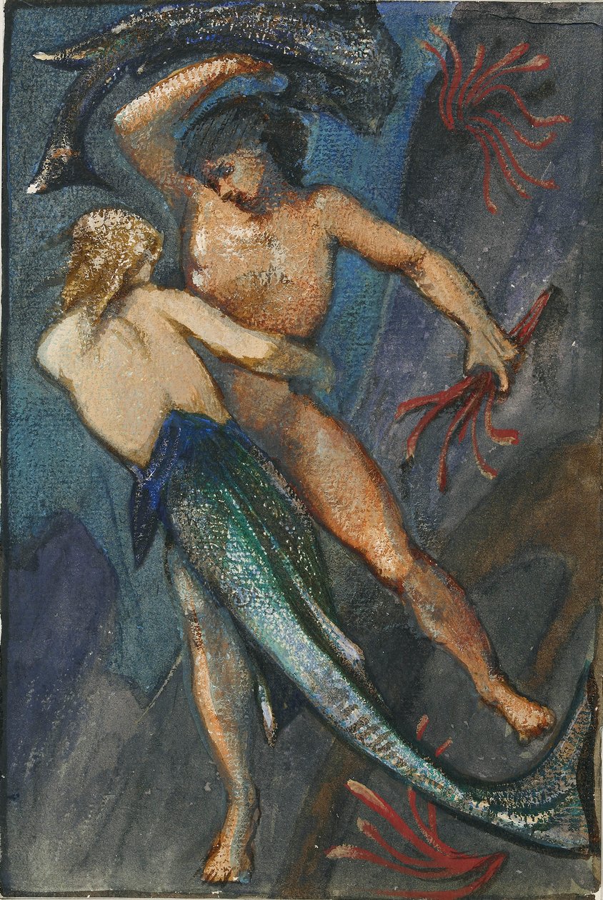 Merenneito ja mies neljäkymmentäkahdeksan piirustuksen albumista, c1853-1898 tekijältä Sir Edward Coley Burne Jones
